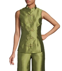 Mestiza New York Tamara Coordinating Dupioni Mandarin Collar Sleeveless Peplum Top