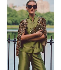 Mestiza New York Tamara Coordinating Dupioni Mandarin Collar Sleeveless Peplum Top