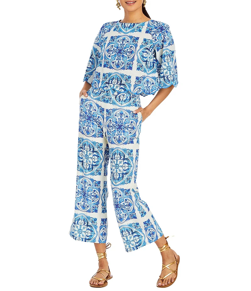 Mestiza New York Taylor Printed Flat Front Side Leg Coordinating Cropped Pants