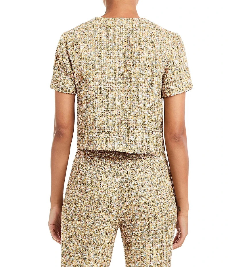 Mestiza New York Tessa Coordinating Metallic Tweed Round Neck Short Sleeve Cropped Top
