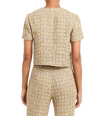 Mestiza New York Tessa Coordinating Metallic Tweed Round Neck Short Sleeve Cropped Top