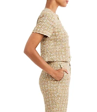 Mestiza New York Tessa Coordinating Metallic Tweed Round Neck Short Sleeve Cropped Top