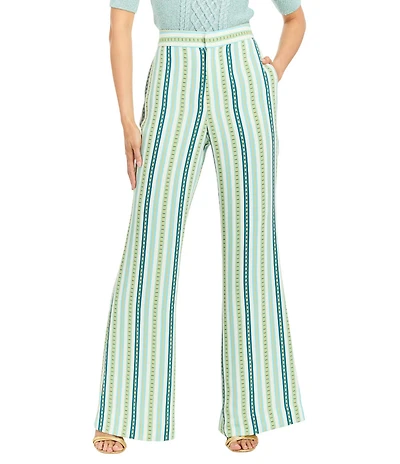 Mestiza New York Theo Catena Stripe Print Full Length Bell Bottom Pants