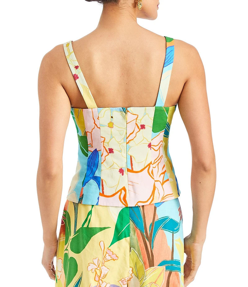 Mestiza New York Tiramisu Primrose Floral Linen Blend Square Neck Sleeveless Top