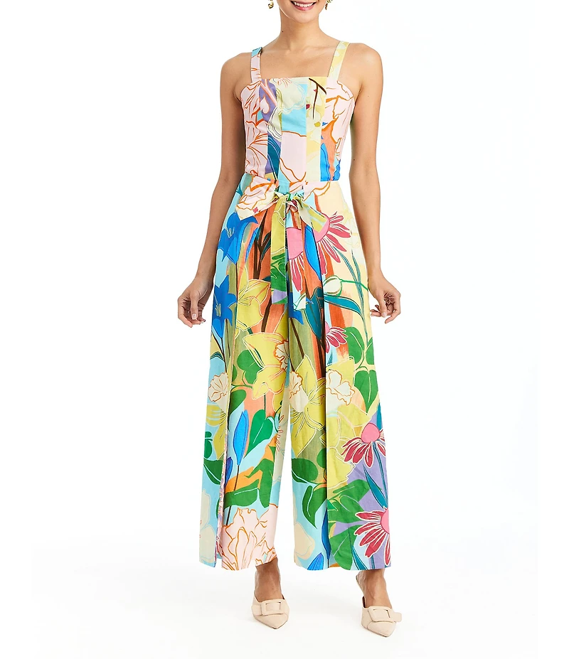 Mestiza New York Tiramisu Primrose Floral Linen Blend Square Neck Sleeveless Top