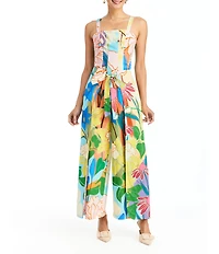 Mestiza New York Tiramisu Primrose Floral Linen Blend Square Neck Sleeveless Top