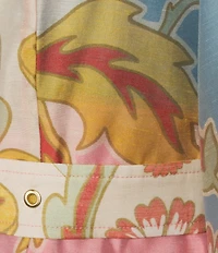 Mestiza New York Valencia Linen Blend Placement Print Mandarin Collar 3/4 Balloon Sleeve Fit & Flare Mini Dress