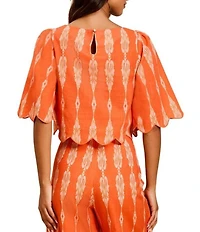 Mestiza New York Woven Charlize Moasic Print Boat Neck Bell Sleeve Scallop Top