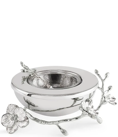 Michael Aram Silver Orchid Collection Caviar Dish With Spoon