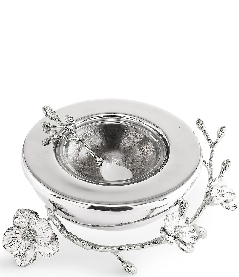 Michael Aram Silver Orchid Collection Caviar Dish With Spoon