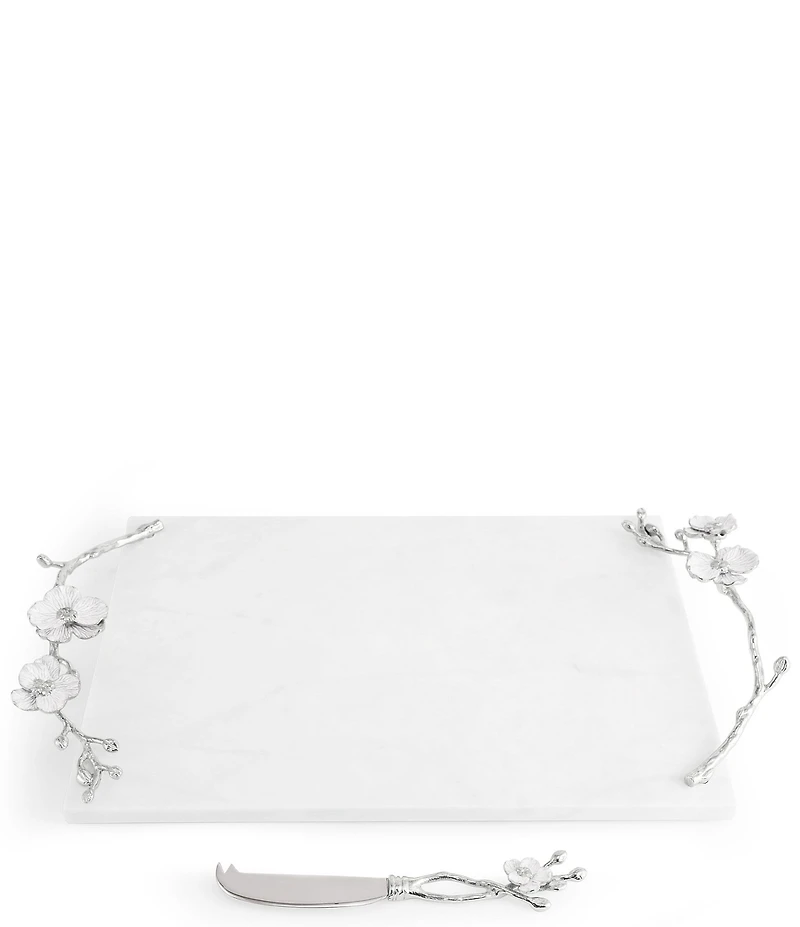 Michael Aram Silver Orchid Collection Cheese Board with Knife