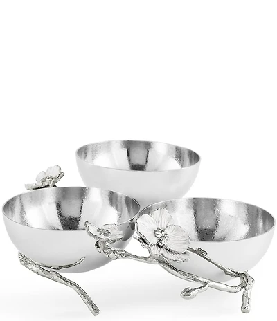 Michael Aram Silver Orchid Collection Triple Bowl