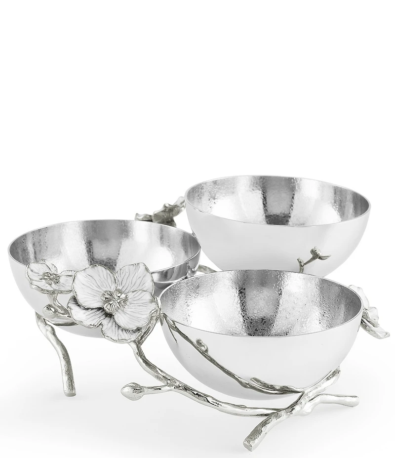 Michael Aram Silver Orchid Collection Triple Bowl