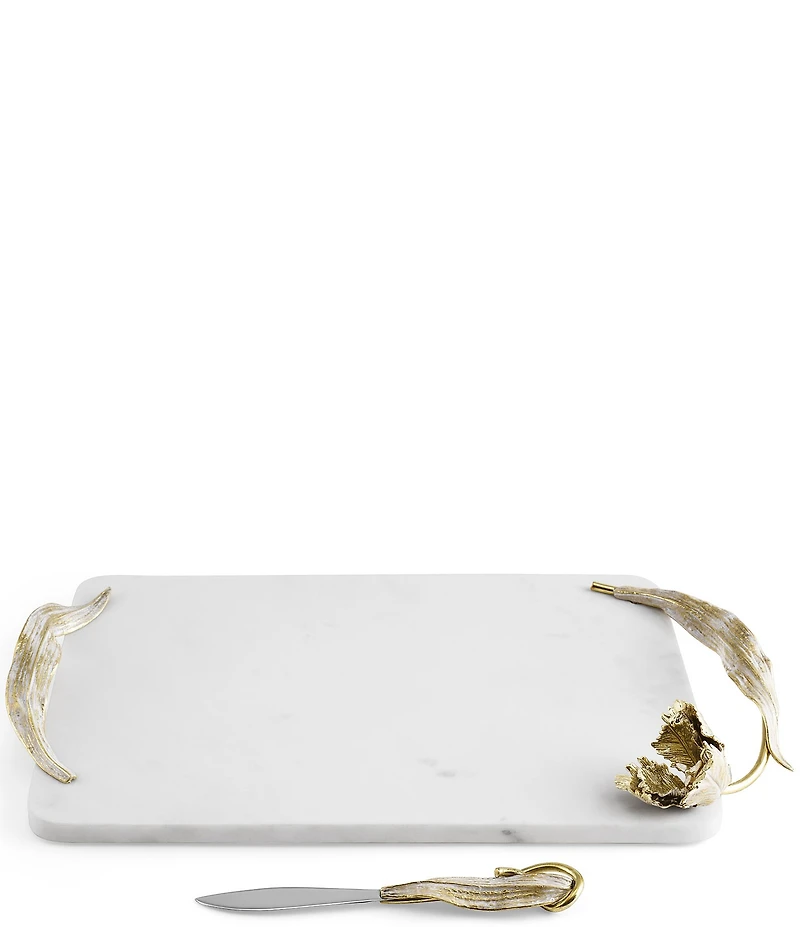 Michael Aram Tulip Collection Marble Cheese Board with Knife Set