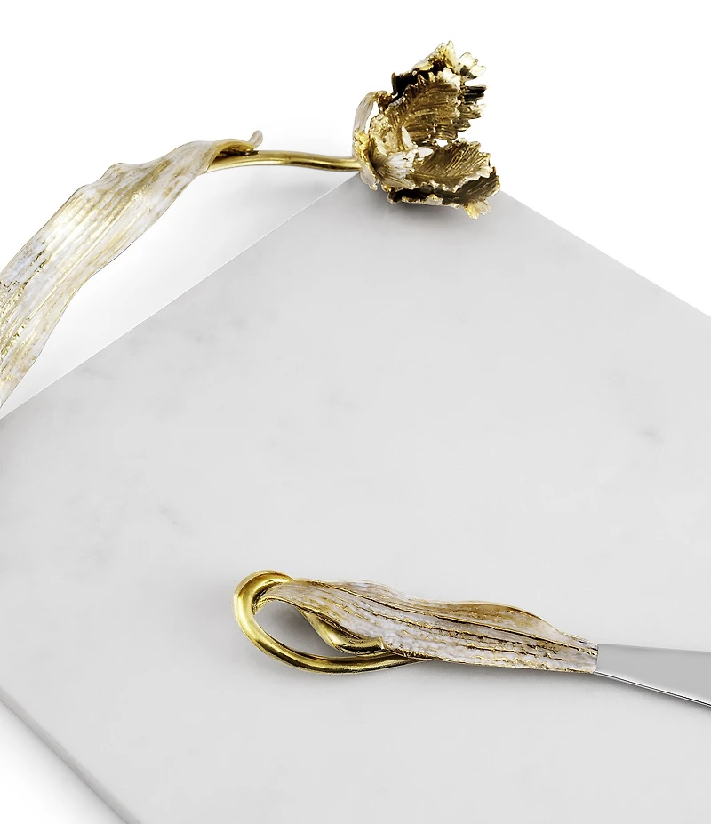 Michael Aram Tulip Collection Marble Cheese Board with Knife Set
