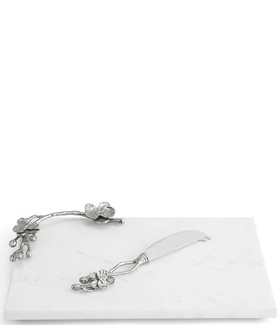 Michael Aram White Orchid Collection Marble Cheese Board with Knife Set