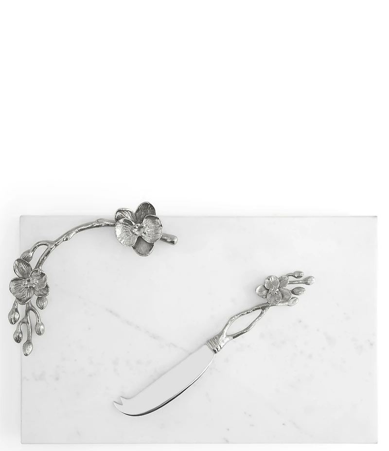 Michael Aram White Orchid Collection Marble Cheese Board with Knife Set