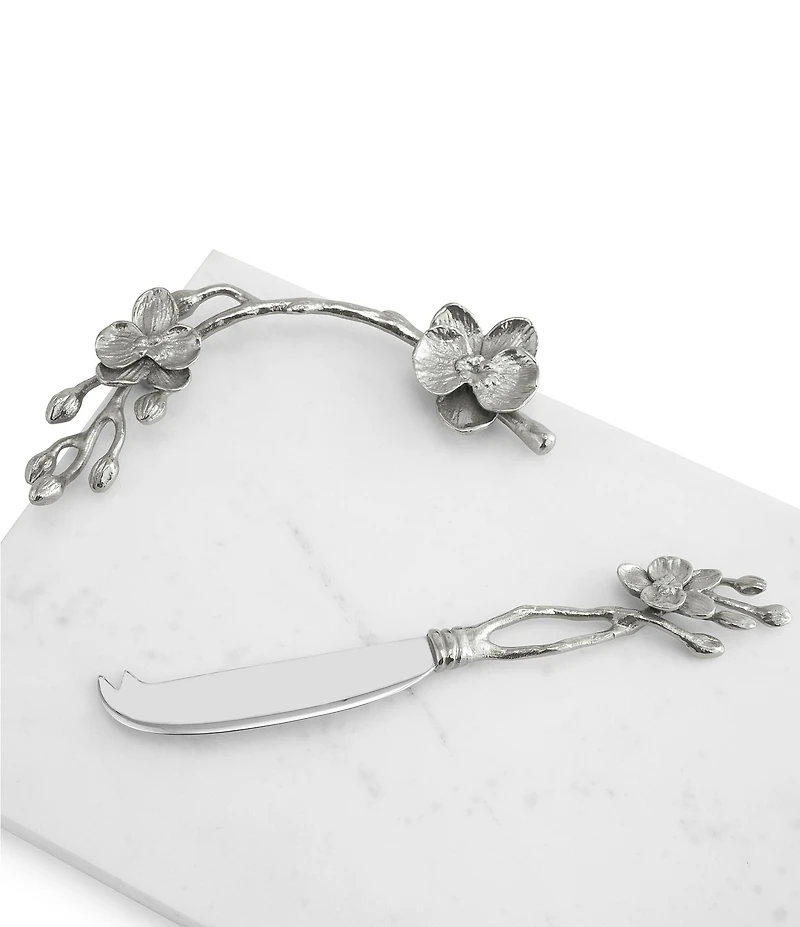 Michael Aram White Orchid Collection Marble Cheese Board with Knife Set