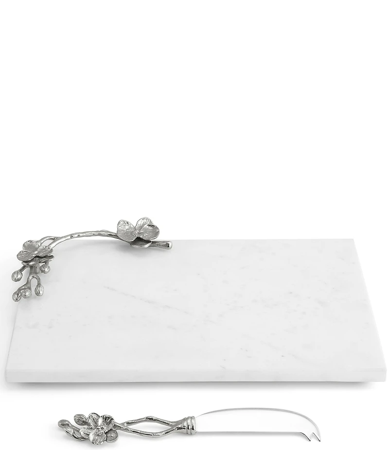 Michael Aram White Orchid Collection Marble Cheese Board with Knife Set