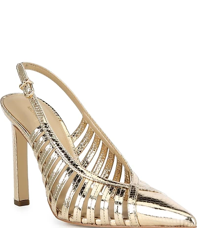 Michael Kors Adriana Metallic Leather Slingback Caged Pumps