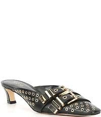 Michael Kors Alora Leather Grommet an Buckle Hardware Mules