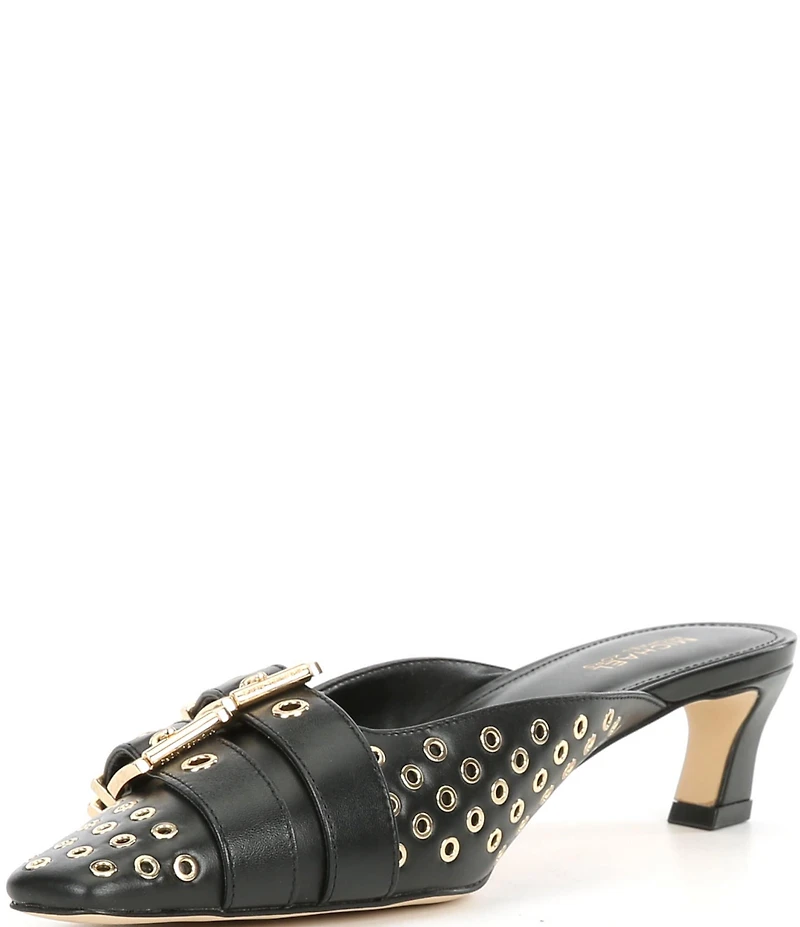Michael Kors Alora Leather Grommet an Buckle Hardware Mules