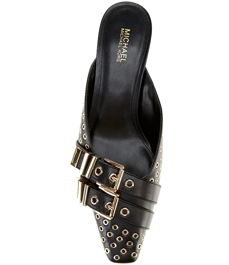 Michael Kors Alora Leather Grommet an Buckle Hardware Mules