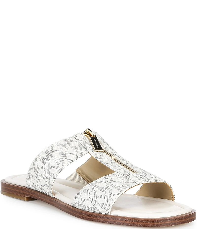 Michael Kors Berkley Signature Logo Leather Zip Slide Sandals