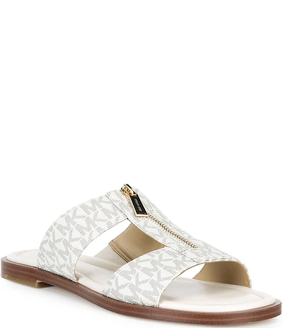 Michael Kors Berkley Signature Logo Leather Zip Slide Sandals