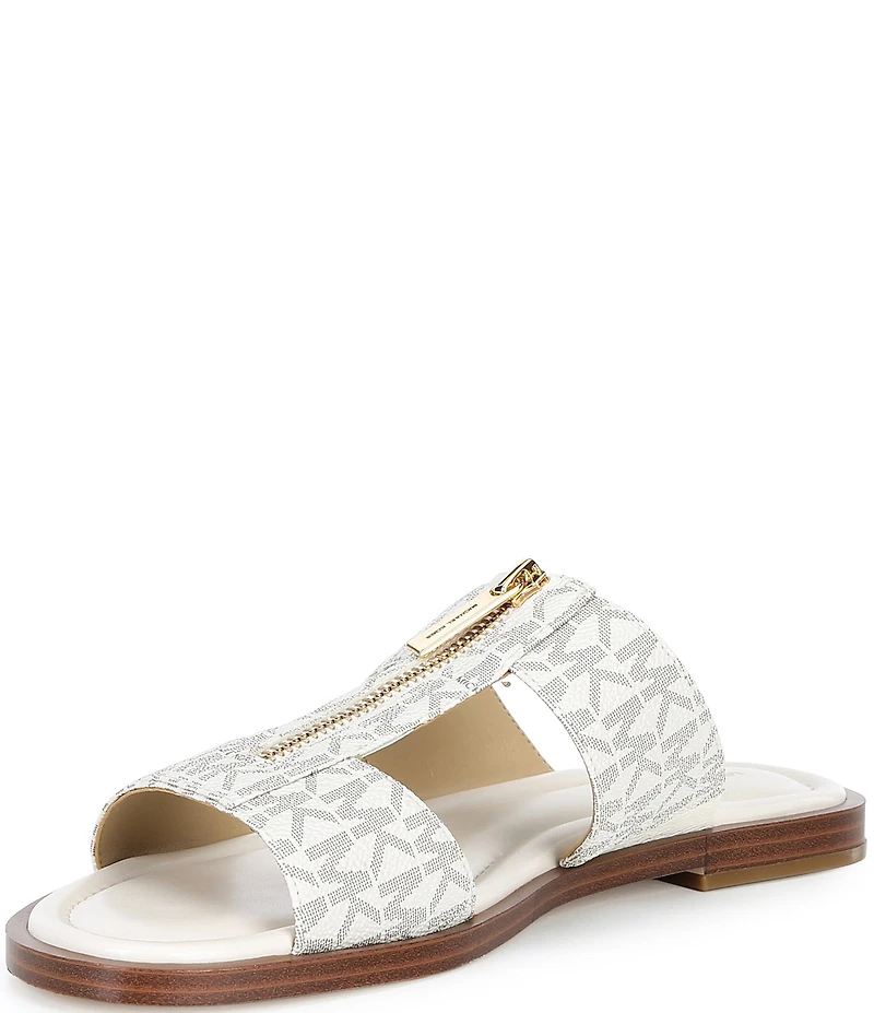 Michael Kors Berkley Signature Logo Leather Zip Slide Sandals