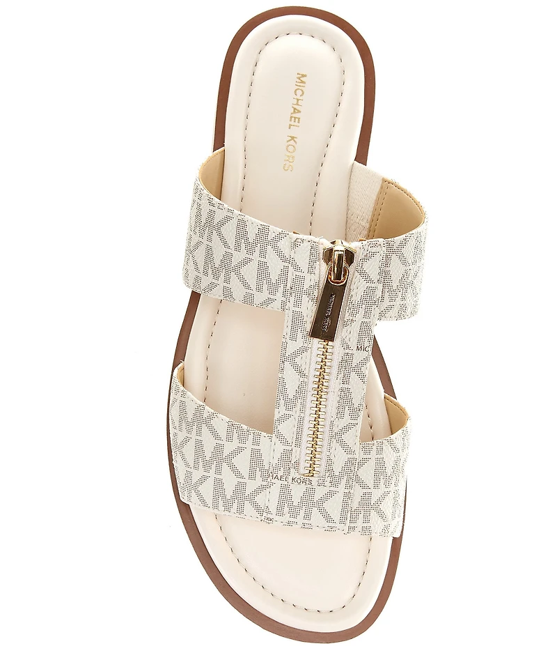 Michael Kors Berkley Signature Logo Leather Zip Slide Sandals