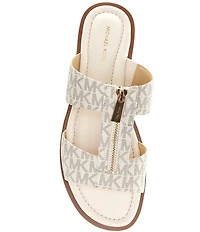 Michael Kors Berkley Signature Logo Leather Zip Slide Sandals