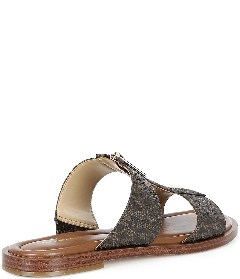 Michael Kors Berkley Signature Logo Leather Zip Slide Sandals