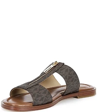 Michael Kors Berkley Signature Logo Leather Zip Slide Sandals