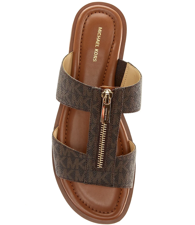 Michael Kors Berkley Signature Logo Leather Zip Slide Sandals