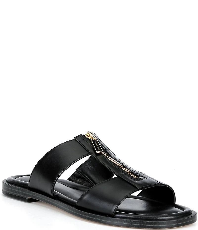 Michael Kors Berkley Leather Zip Hardware Slide Sandals