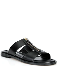 Michael Kors Berkley Leather Zip Hardware Slide Sandals