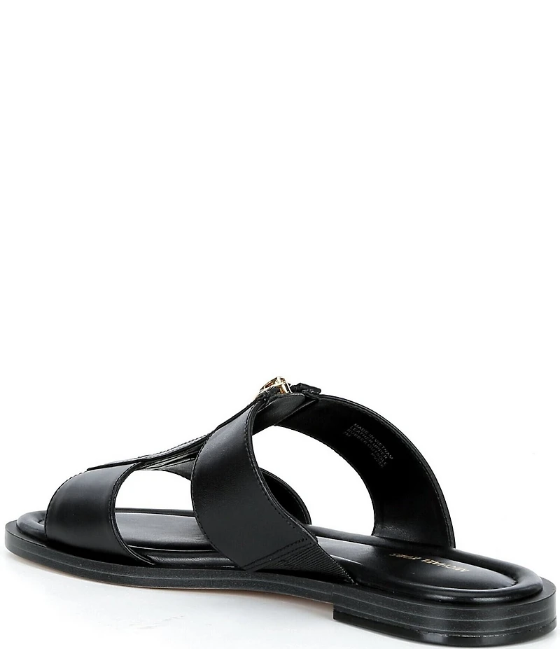 Michael Kors Berkley Leather Zip Hardware Slide Sandals
