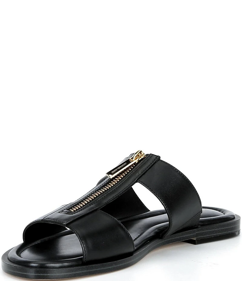 Michael Kors Berkley Leather Zip Hardware Slide Sandals