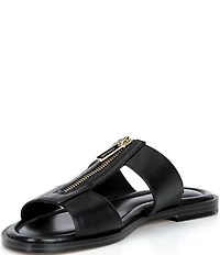Michael Kors Berkley Leather Zip Hardware Slide Sandals