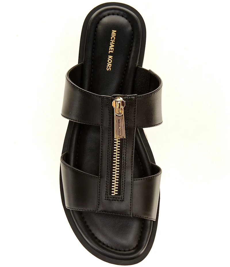 Michael Kors Berkley Leather Zip Hardware Slide Sandals