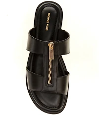 Michael Kors Berkley Leather Zip Hardware Slide Sandals