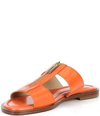 Michael Kors Berkley Leather Zip Hardware Slide Sandals