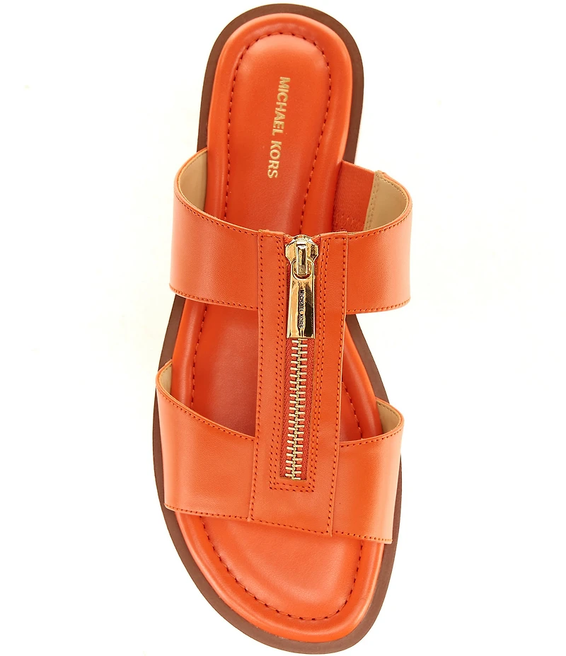 Michael Kors Berkley Leather Zip Hardware Slide Sandals