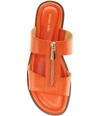 Michael Kors Berkley Leather Zip Hardware Slide Sandals