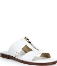 Michael Kors Berkley Leather Zip Hardware Slide Sandals