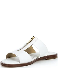 Michael Kors Berkley Leather Zip Hardware Slide Sandals