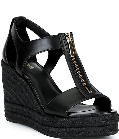 Michael Kors Berkley Leather Zip Up Espadrille Wedge Platform Sandals