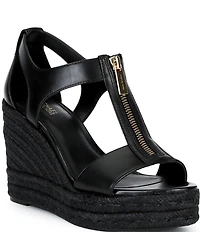 Michael Kors Berkley Leather Zip Up Espadrille Wedge Platform Sandals