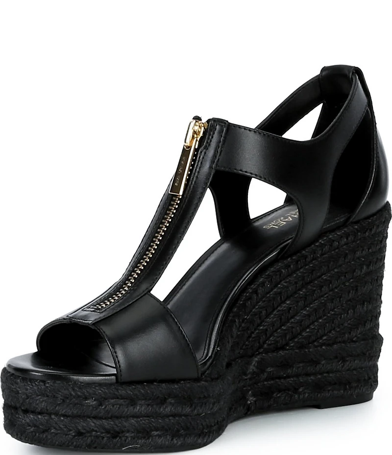 Michael Kors Berkley Leather Zip Up Espadrille Wedge Platform Sandals